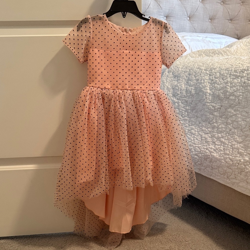 Elegant Peach Polka Dot Kids Formal Dress